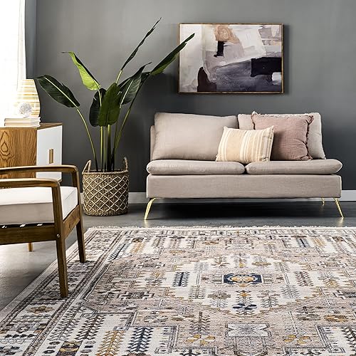 Miniatura 4 de nuLOOM Alfombra de área con flecos de 3 x 5 pies, telar eléctrico, fácil de limpiar, duradera, no se desprende, color beige Jocelyn