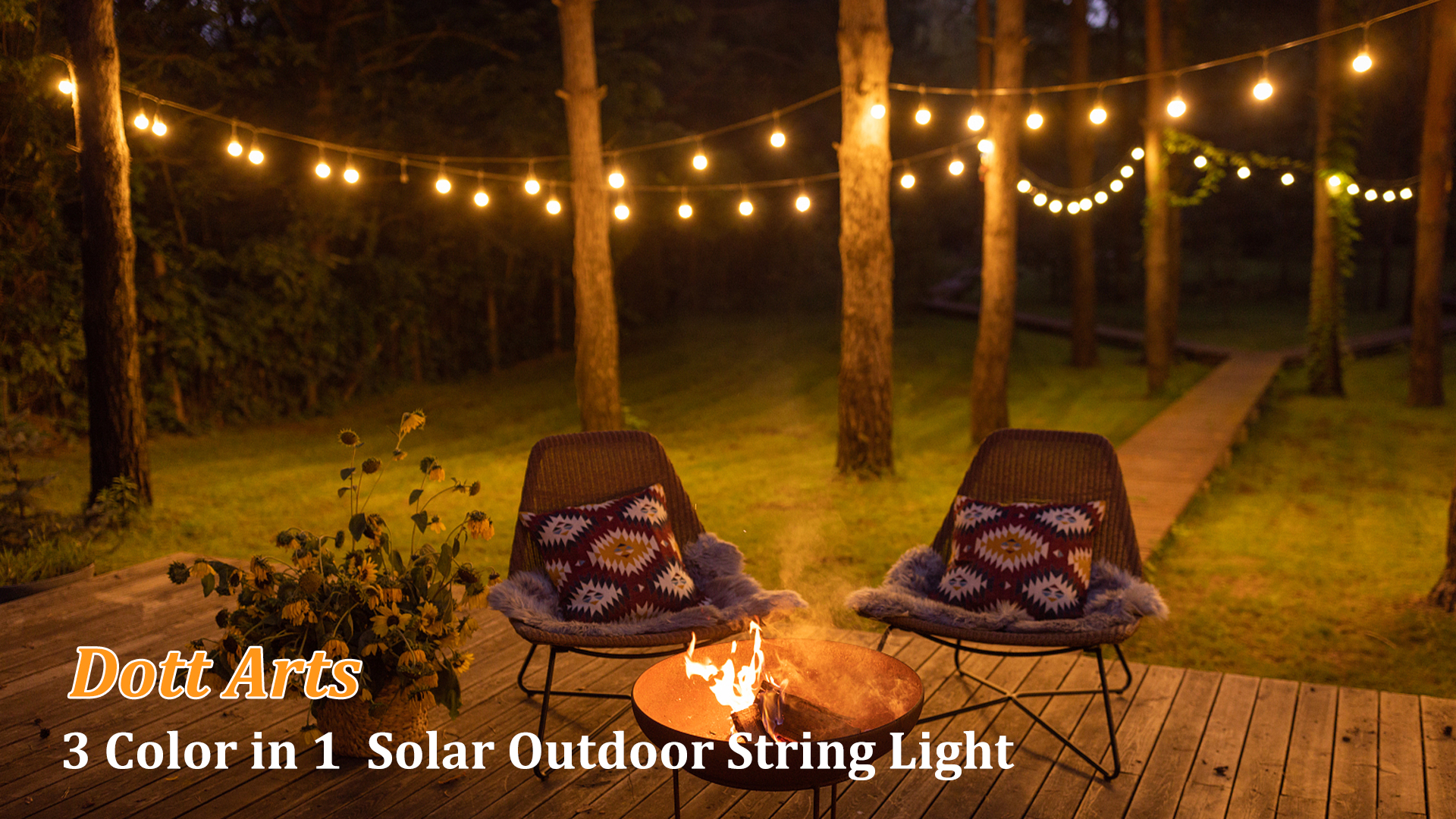 Dott Arts 100FT (2X50FT) Solar String Lights Outdoor Waterproof with Dimmable Remote,3-Color in 1 Outdoor String Lights Solar Power with 2700K-5000K Edison Bulbs,Patio Lights for Outside Backyard - Image 8