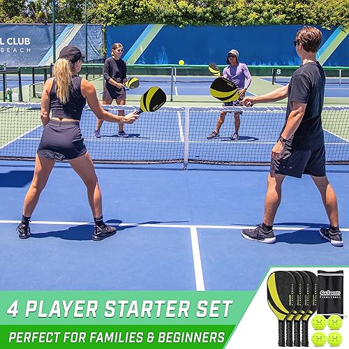 Miniatura 2 de GoSports Juego de pickleball con 4 paletas, 4 bolas de pickleball regulables y estuche de transporte, clásico, retro, acero azul o amarillo