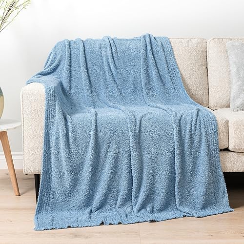 Vista 2 de PAVILIA Manta de punto súper suave para sofá, esponjosa, acogedora, ligera, de punto grande y cálida para sofá y cama, color azul pizarra, 60 x 80
