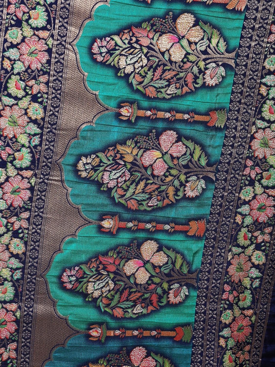 Exotic India Women's Art Silk Dupatta with Zari Woven Floral Design | Traditional Beautiful Flowers Design Shawl Wrap Scarf Stole Chunni From Amritsar - Image 6