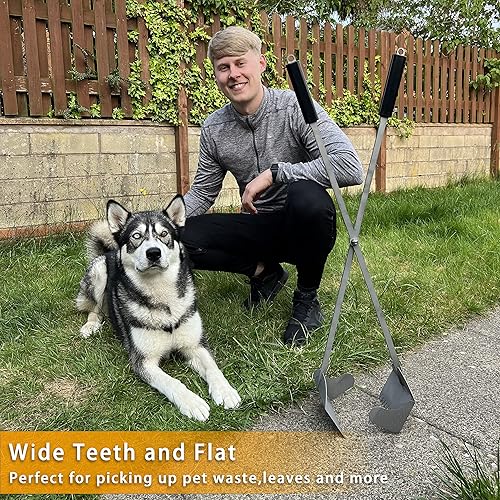Miniatura 6 de Recogedor resistente de acero inoxidable de 38 pulgadas, mango largo, con dientes para perros grandes, eliminación de desechos de mascotas al aire
