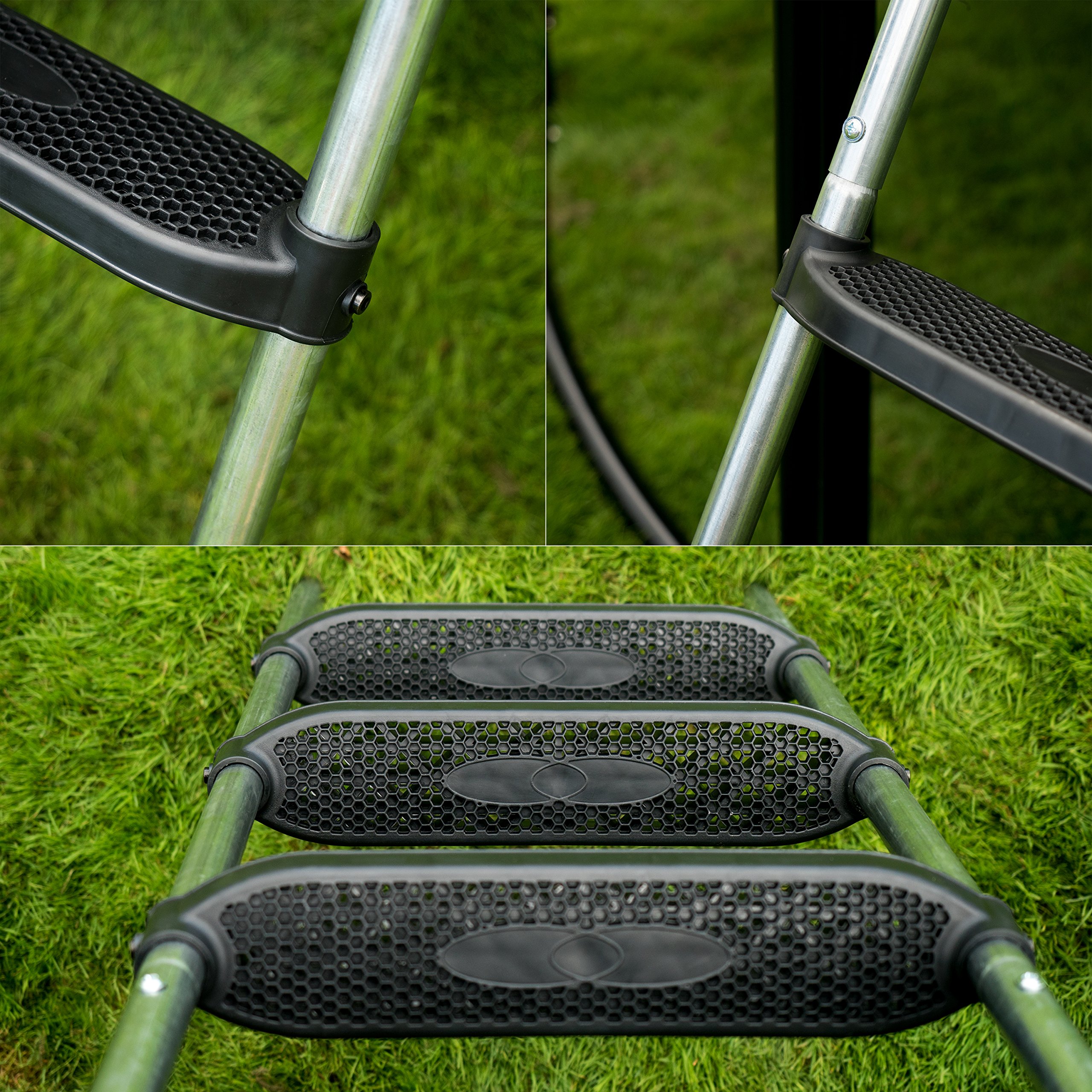 Ampel 24 Trampolin Leiter, 110 cm lang, Silber | Treppe mit 3 Breiten Stufen, praktischer Einstieg für große Gartentrampoline