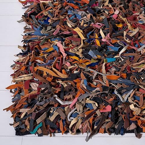 Miniatura 10 de SAFAVIEH Leather Shag Collection - Alfombra de pasillo, 2 pies 3 pulgadas x 9 pies, color blanco, cuero moderno anudado a mano, no desprende pelusa