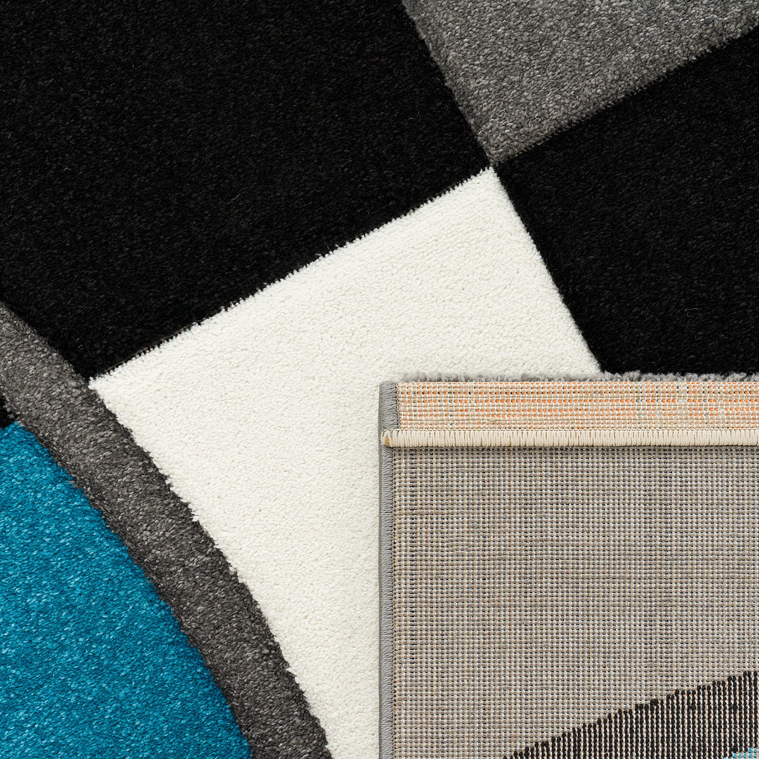 Paco Home Tapis De Créateur Aux Contours Découpés à Carreaux en Turquoise Noir Crème, Dimension:120x170 cm