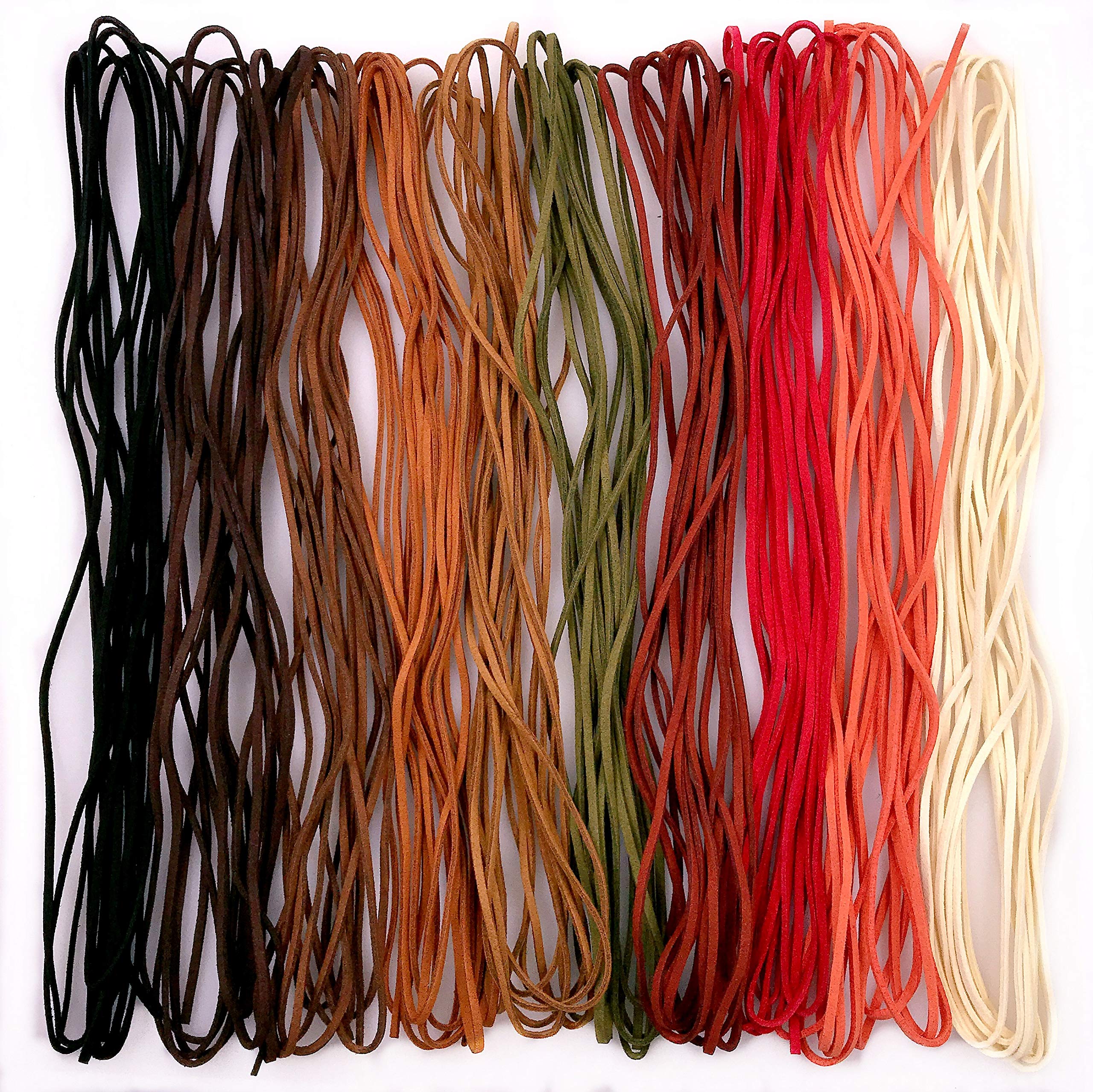 JZK 10 Pezzi 5m Corda Cordoncino Pelle Scamosciata Marrone Rosso Nero Lacci cordini in Pelle per collane Braccialetti Fai da Te bigiotteria Bijoux