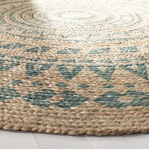 Miniatura 8 de SAFAVIEH Natural Fiber Round Collection NF802E - Alfombra redonda de yute trenzada con mandala bohemia de 6 pies, color verde azulado