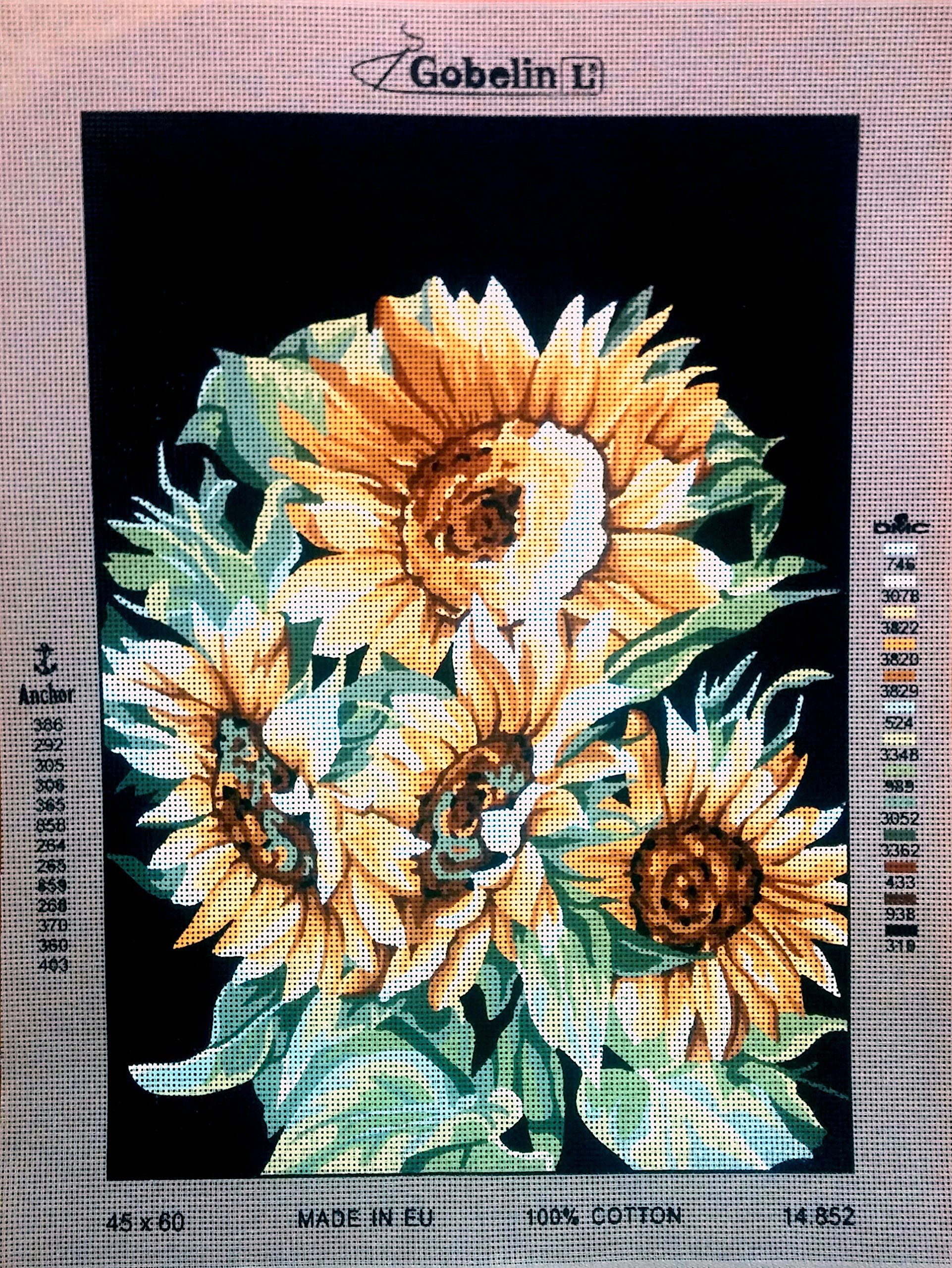 Needlepoint Painted Canvas Counted Cross Stitch Tapestry Kit Gobelin - Sunflowers. 24"x19" 14.852 by Gobelinl