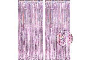Pink Tinsel Curtain Party Backdrop - GREATRIL Foil Fringe Curtain Lilac Pink...