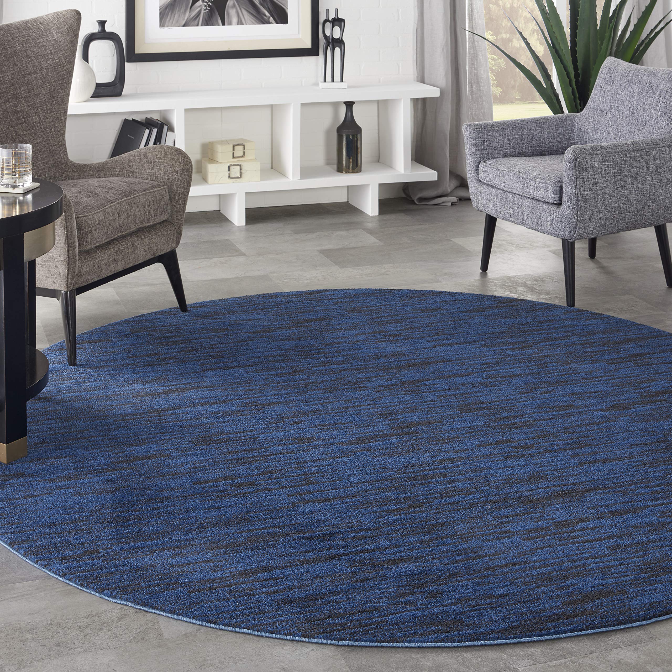 Nourison Home Nourison Essentials Midnight Blue 8' x Round Area Rug - Easy Clean, Non Shedding, Bed Room, Living Room, Dining Room, Kitchen (8' x