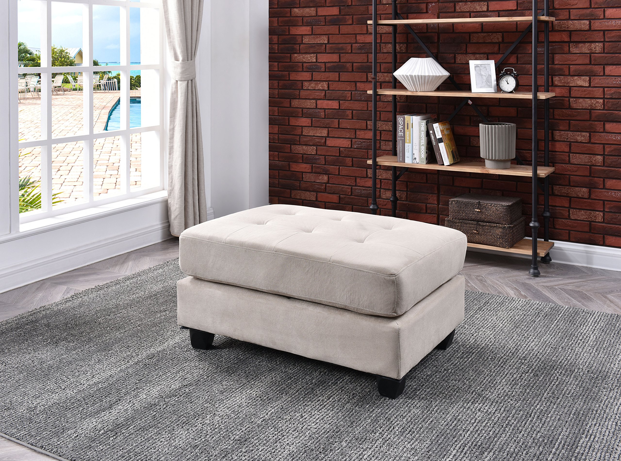 Glory Furniture Pouf Poggiapiedi In Microcamoscio Nero – Seduta Aggiuntiva Con Imbottitura In Schiuma Ad Alta Densità, Struttura In Legno, Perfetto Per Piccoli Spazi