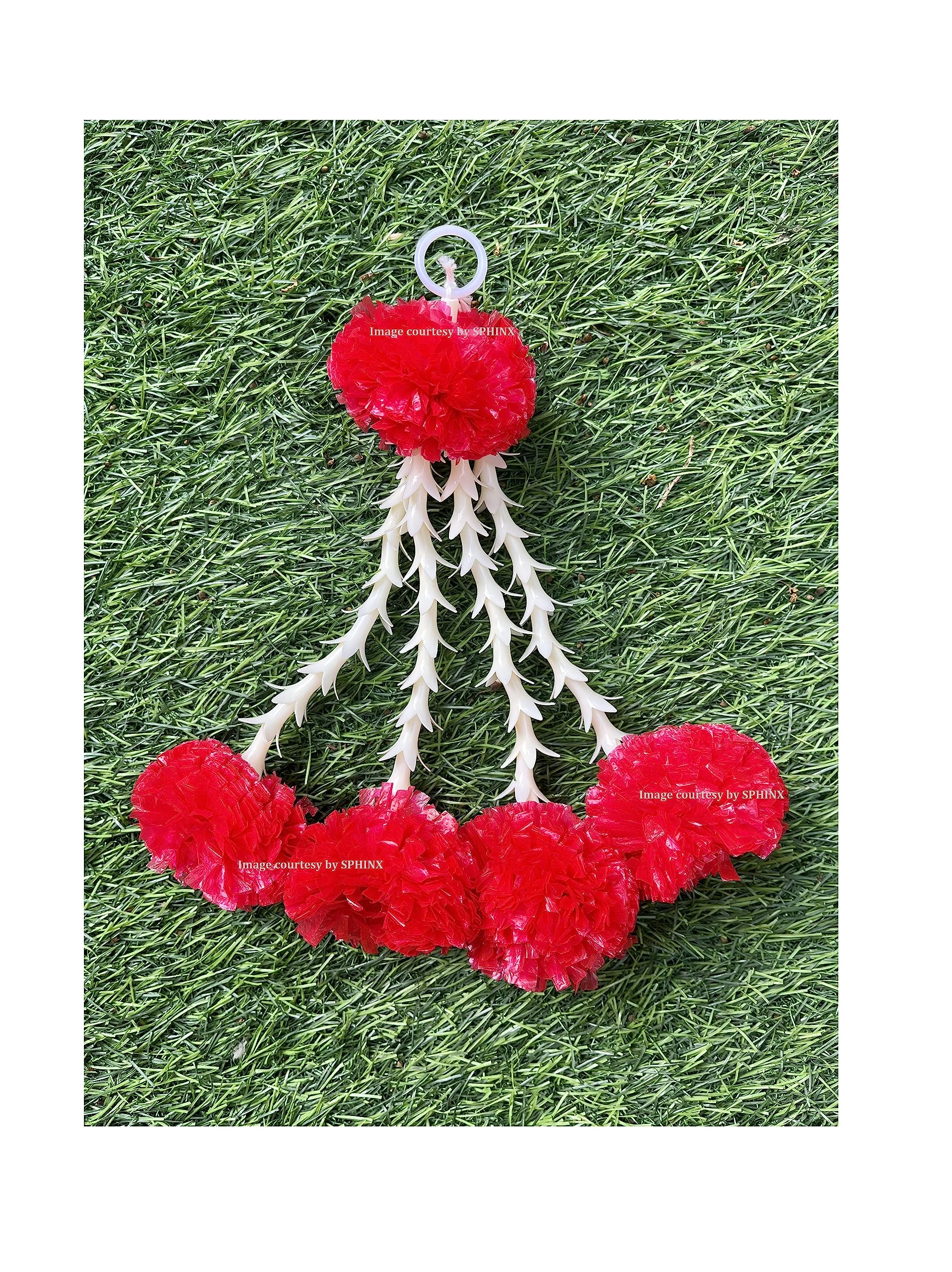 SPHINX Artificial Marigold & Rajnigandha Tassles, Clustered strings, Decorative Latkans,Easy Simple Backdrop Hangings for Decorations - Red (4L) Approx 20 cms height, 50 Pieces