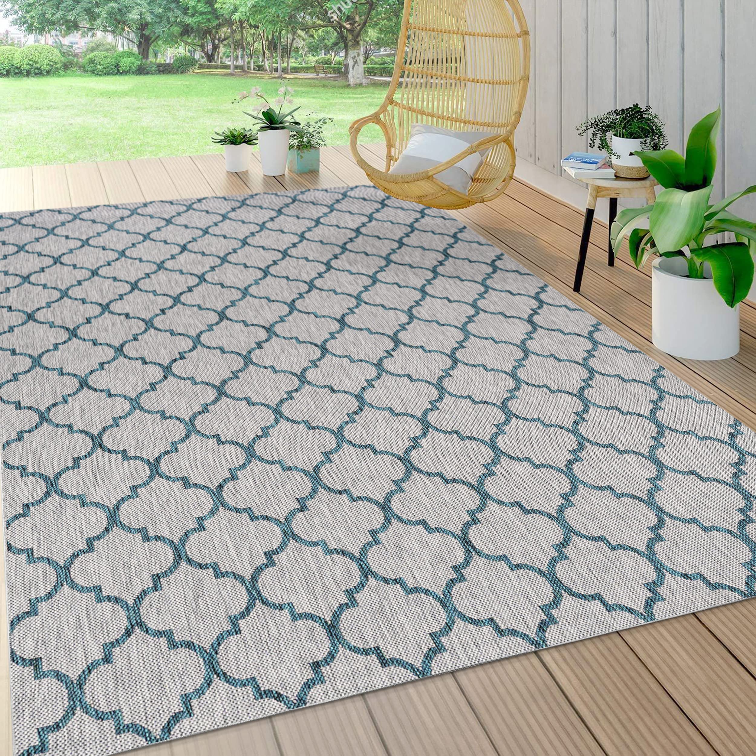 JONATHAN Arabesque Ogee Trellis Indoor Outdoor Area Rug, Gray/Teal, 5 X