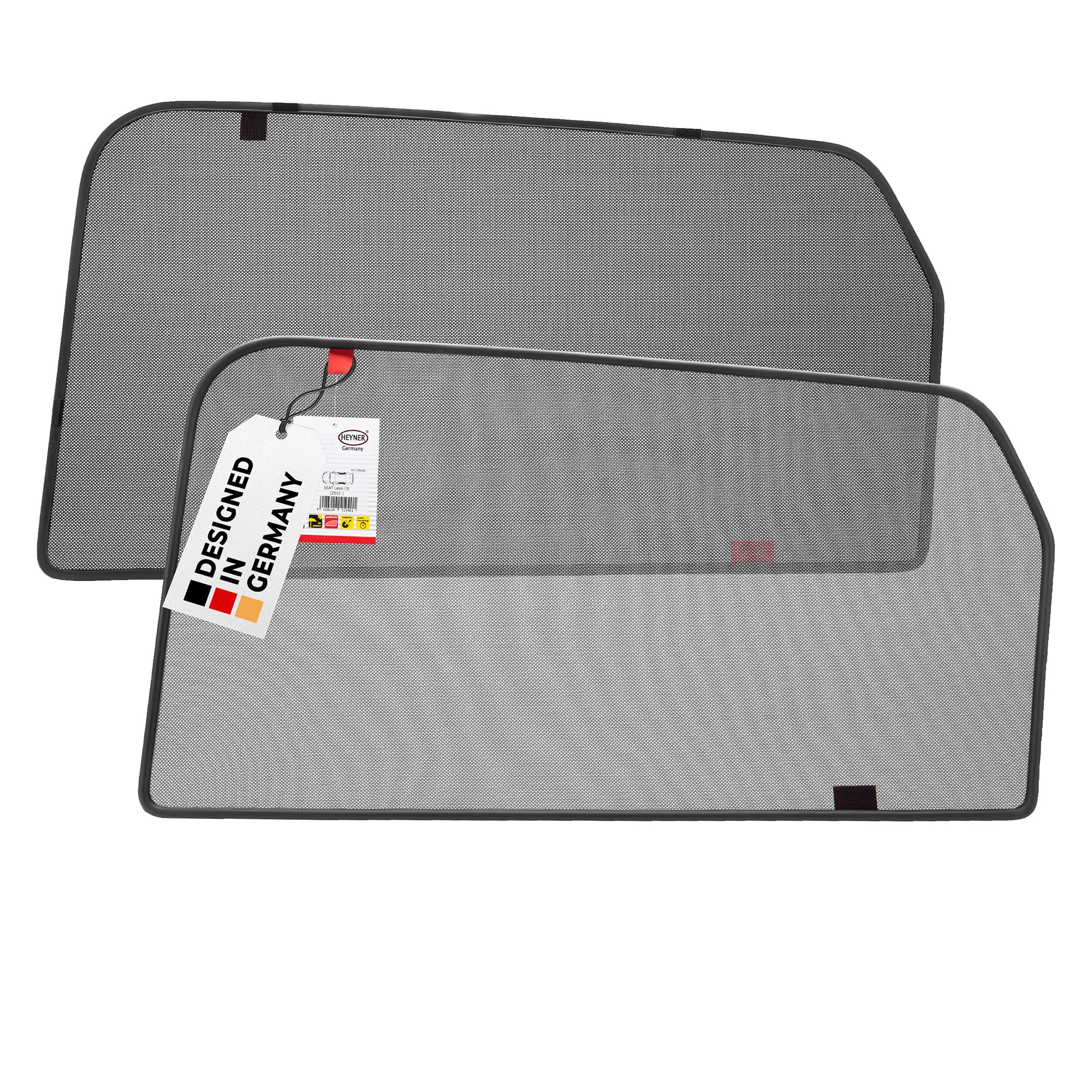 HEYNER® Sonnenschutz Magnethalterung Seat Leon (3) ab 2012 – 2er Set für hintere Türen, passgenau, grau, gummierter Rahmen