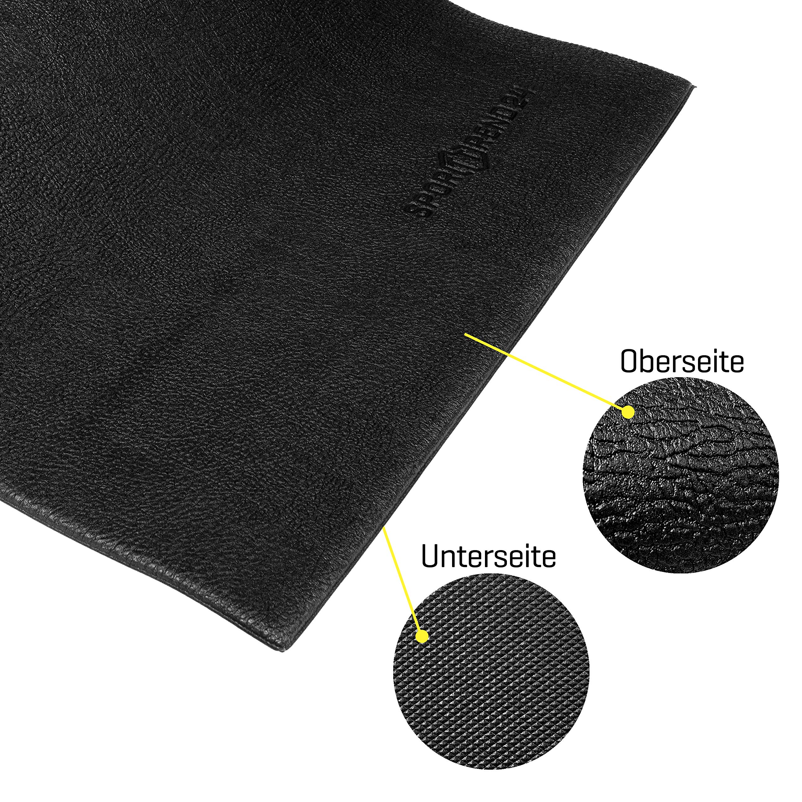 Sporttrend 24® Unterlegmatte 120cm, 160cm, 181cm, 220cm zum ausrollen in schwarz, 1,2cm Stärke | Laufbandmatte, Bodenmatte, Schutzmatte