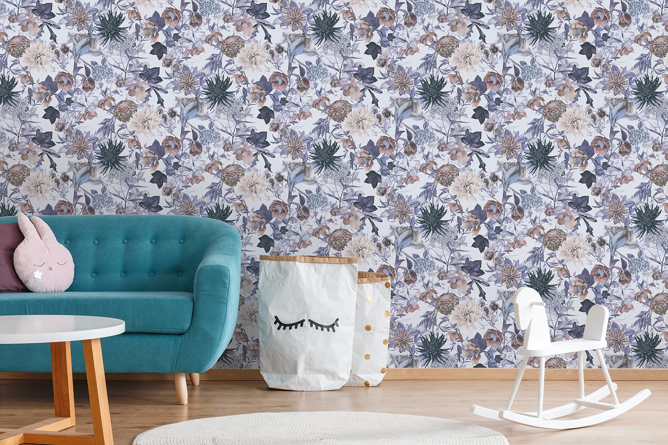 A.S. Création Papel pintado con diseño de flores, color azul y beige 381751, para salón o dormitorio, 10,05 x 0,53 m, fabricado en Alemania
