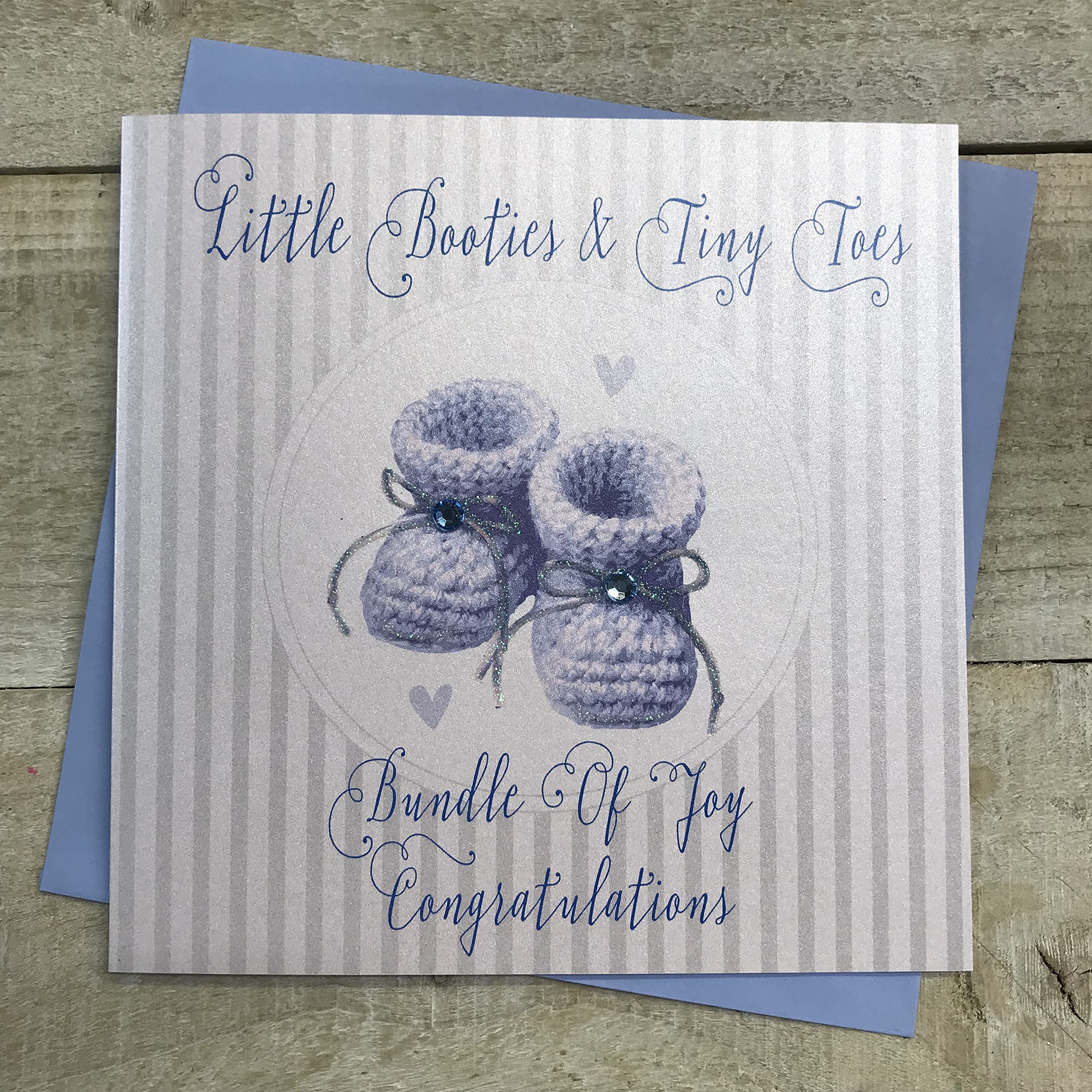 White Cotton Cards Małe botki i małe palce u stóp pakiet radości gratulacje, ręcznie robiona nowa karta dla małego chłopca (niebieskie botki)