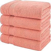 Vista 4 de American Veteran Towel, Paquete de 4 toallas de baño turcas 100% algodón para baño, 27 x 54 pulgadas, extra grandes, de secado suave, color coral
