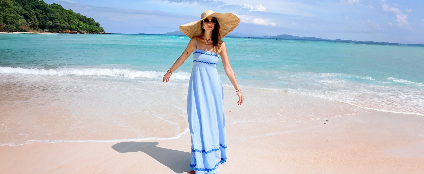 PRETTYGARDEN Women's 2026 Summer Flowy Maxi Dress Casual Sleeveless  Spaghetti Strap Ruffle Beach Long Dresses (Aqua Green,Small) at Amazon  Women's Clothing store