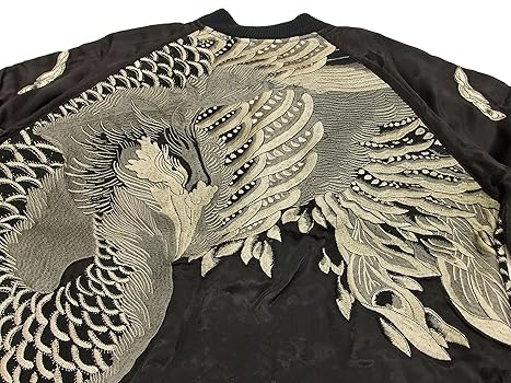 鳳凰　スカジャン 朧 おぼろ 和柄 スカジャン メンズ 華鳥風月 鳳凰 刺繍 ユニ