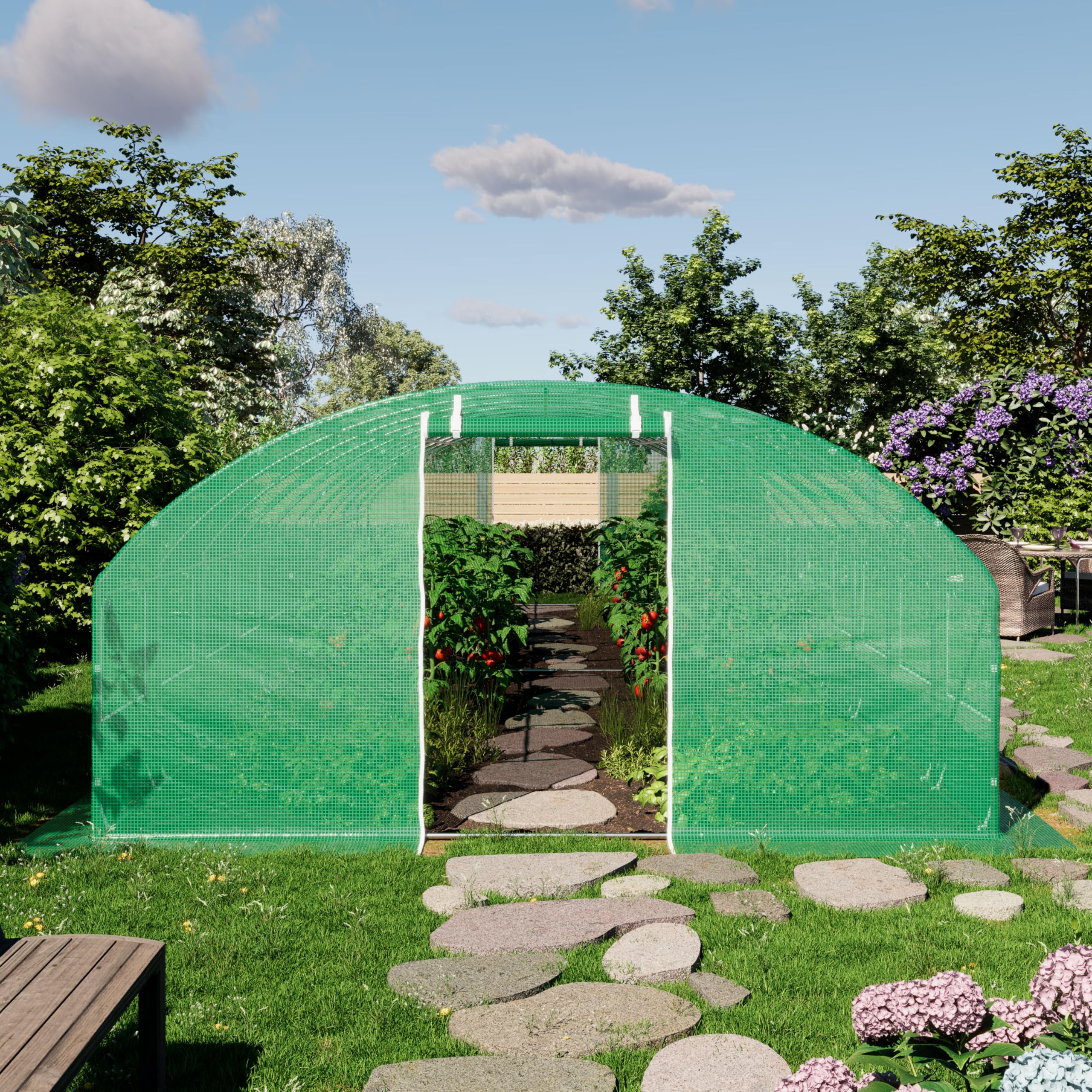 TOOLPORT Invernadero túnel Invernadero Jardín para Plantas con Ventanas 4x10m - Lona de PE 180g/m² Verde Transparent