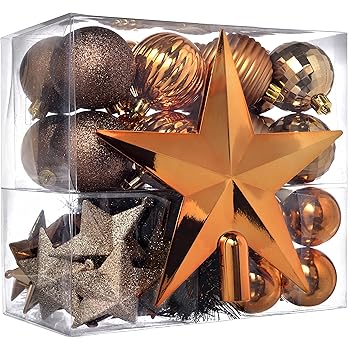 Werchristmas Shatterproof Baubles With Tree Topper And Garland 42 Piece Brown Chocolate Champagne Amazon Co Uk Kitchen Home