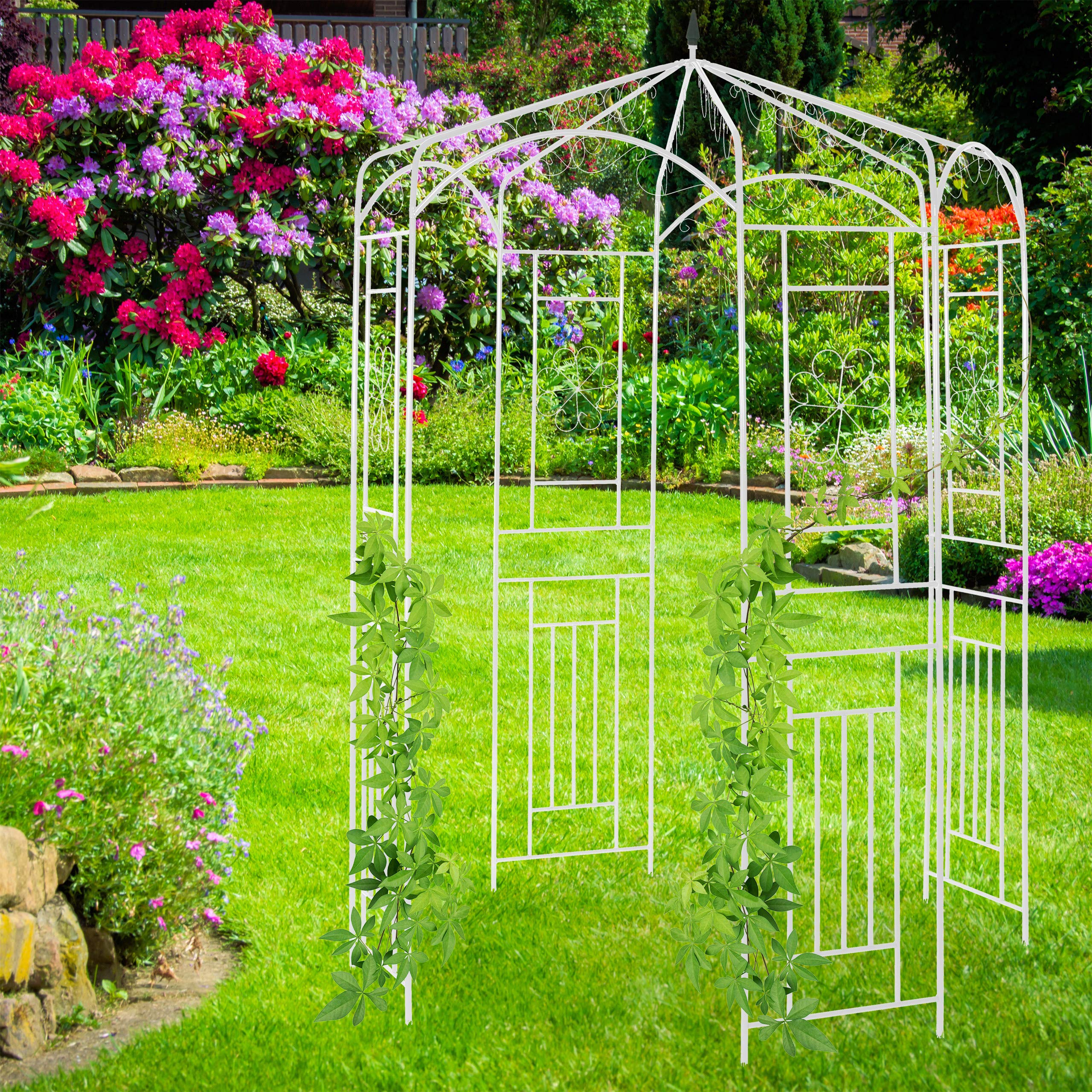 Relaxdays Arche à rosiers, Pavillon rosiers, Tonnelle plante grimpante, Tuteur treillis jardin 250x160x160 cm, blanc