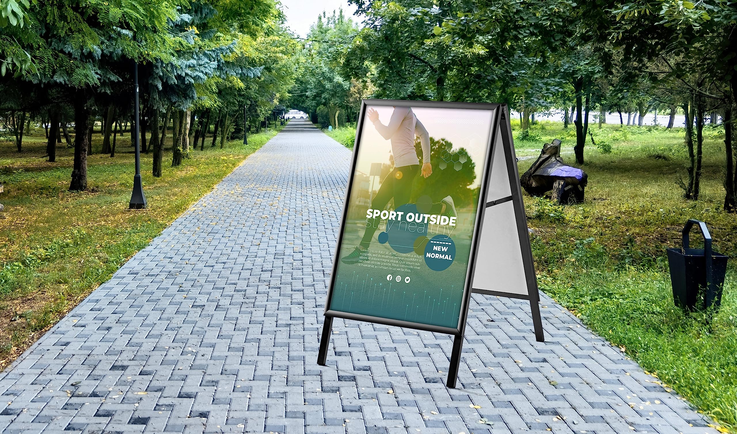 publicidad exterior a la intemperie A1 negro | porta carteles con perfil de 25 mm para carteles DIN A1 | caballete pizarra con orificios de drenaje de agua incl. 2 láminas PET