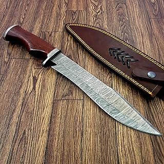 HZ-02 KNIVES Bowie Knife14.5 Inch Handmade Damascus hunting knife fixed blade knife Bowie Knife With sheath Wood Handle knife Camping And survival knife. - TZ KNIVES