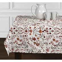 Boho Bohemian Farmhouse Ivory Rust Green 60x84 Rectangle Tablecloth Decorative Cover Tabletop Dining Room Kitchen Linens Wildflower Garden Floral Botanical Flower Print Vintage