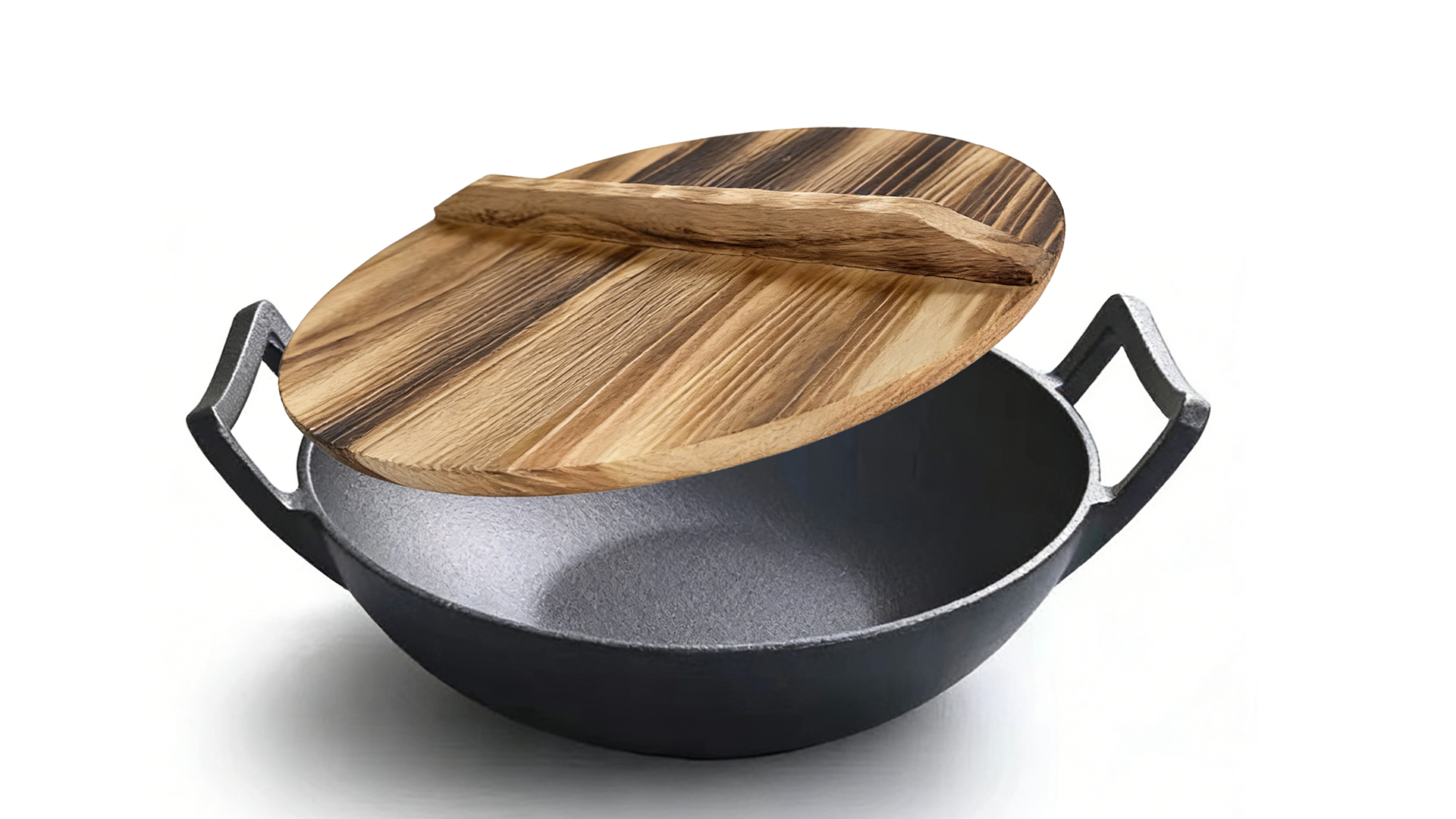 Wok de hierro fundido con tapa 12 pulgadas miniatura 7