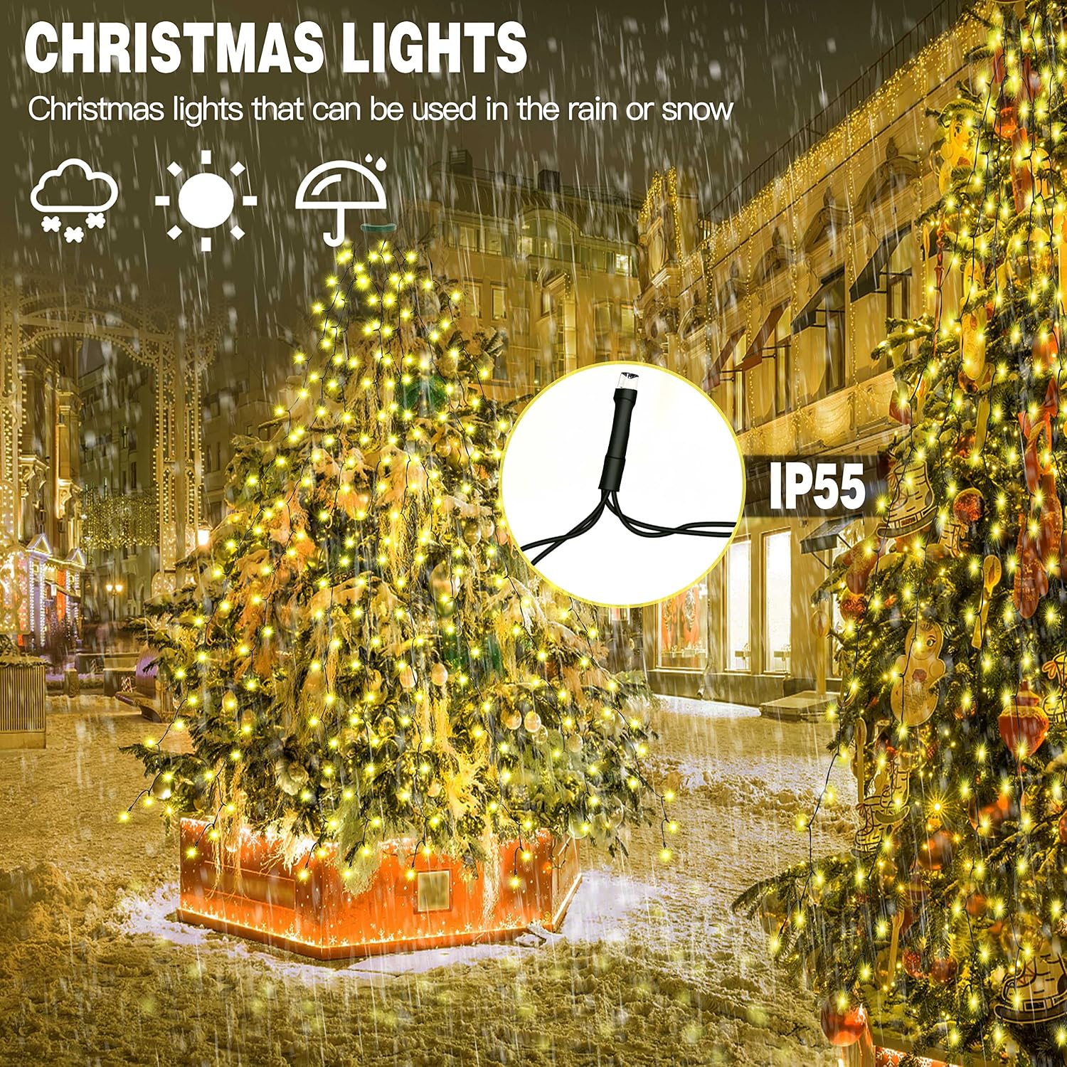 Christmas Tree Lights with Ring 16 Strings 400 LEDs, Xmas String Lights with Timer 6.6FT Easy to Install, Christmas Lights Fairy Tree Light 8 Mode for Xmas Fir Pine Party Decoration Warm White