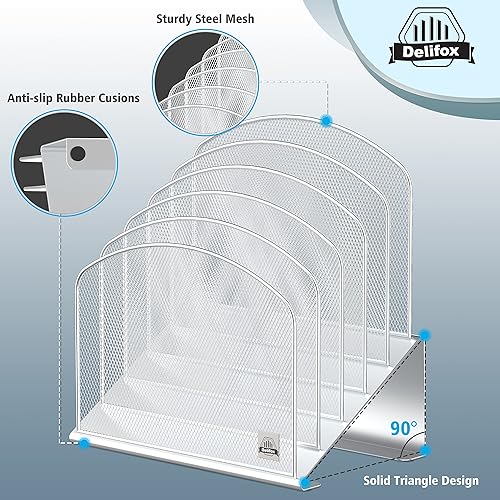 Miniatura 3 de Organizador de archivos de escritorio inclinado, soporte vertical de 5 secciones, soporte de metal clasificador de archivos para oficina y aula
