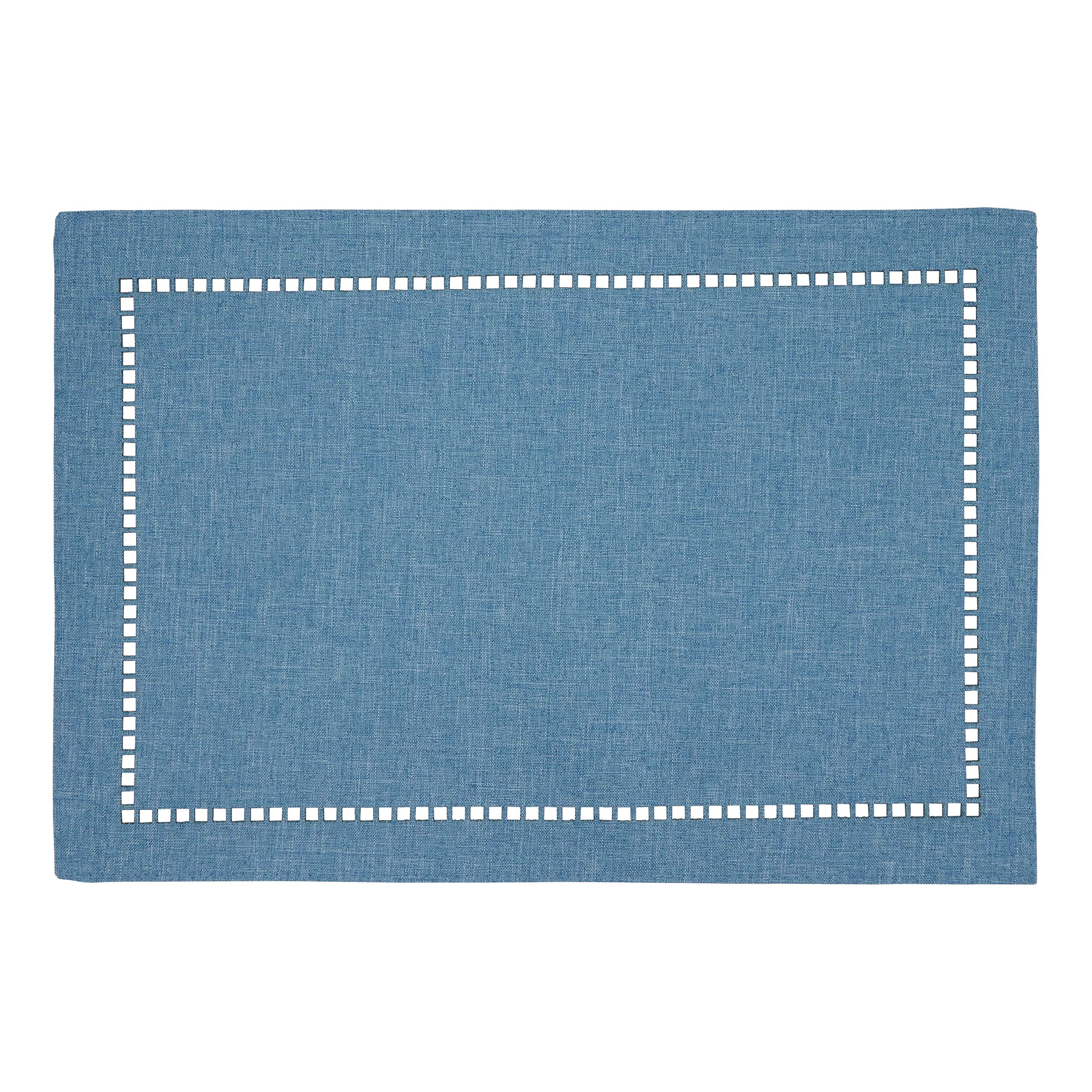 Saro Lifestyle Hadleigh Collection Laser-Cut Hemstitch Placemats (Set of 4), 13" x 19", Denim