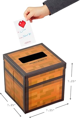 Vista 3 de Hallmark Minecraft Valentines Day Cards and Mailbox for Kids School Classroom Exchange (1 Box, 32 Valentine Cards, 35 Stickers, 1 Teacher Card)