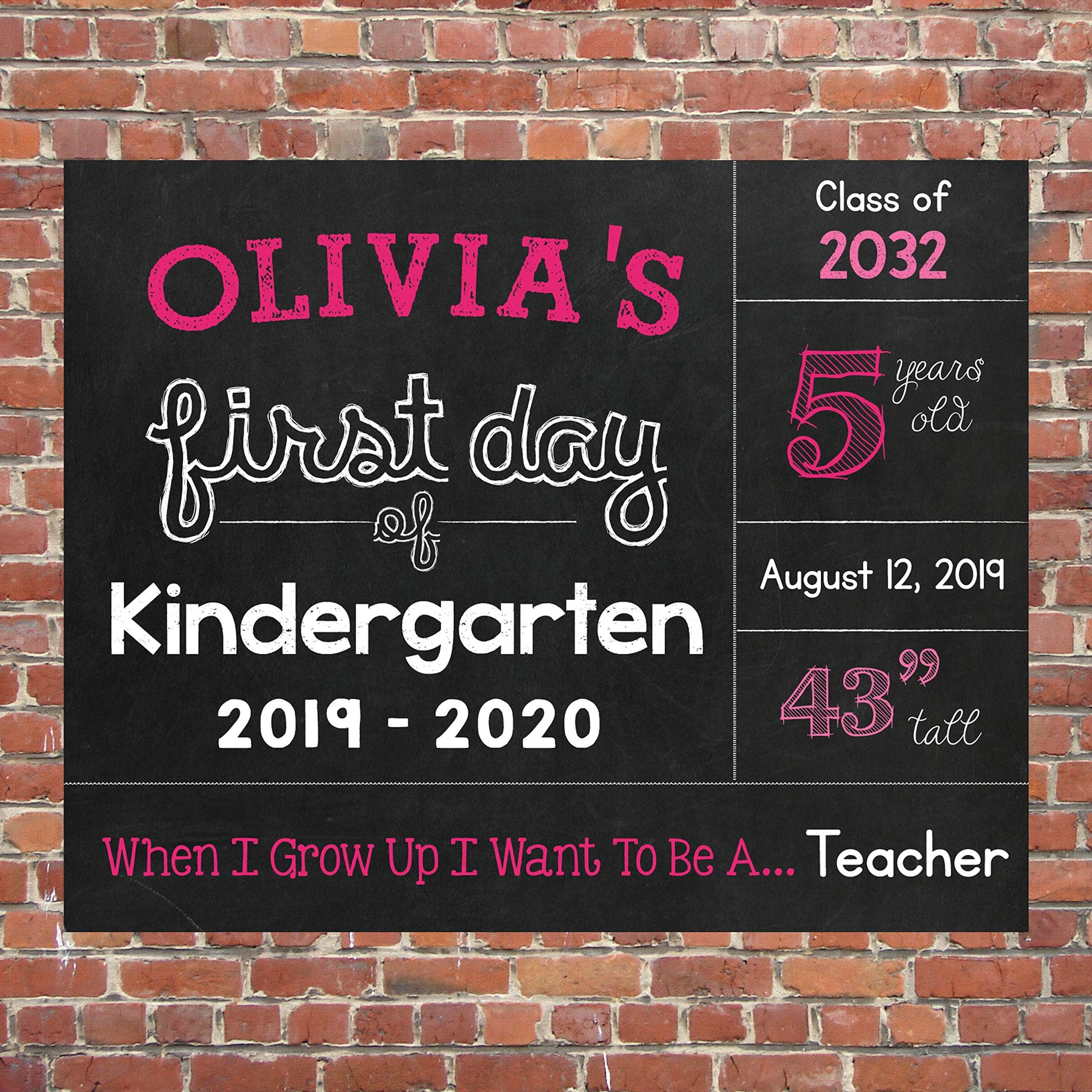 First Day of School Chalkboard Sign, Kindergarten