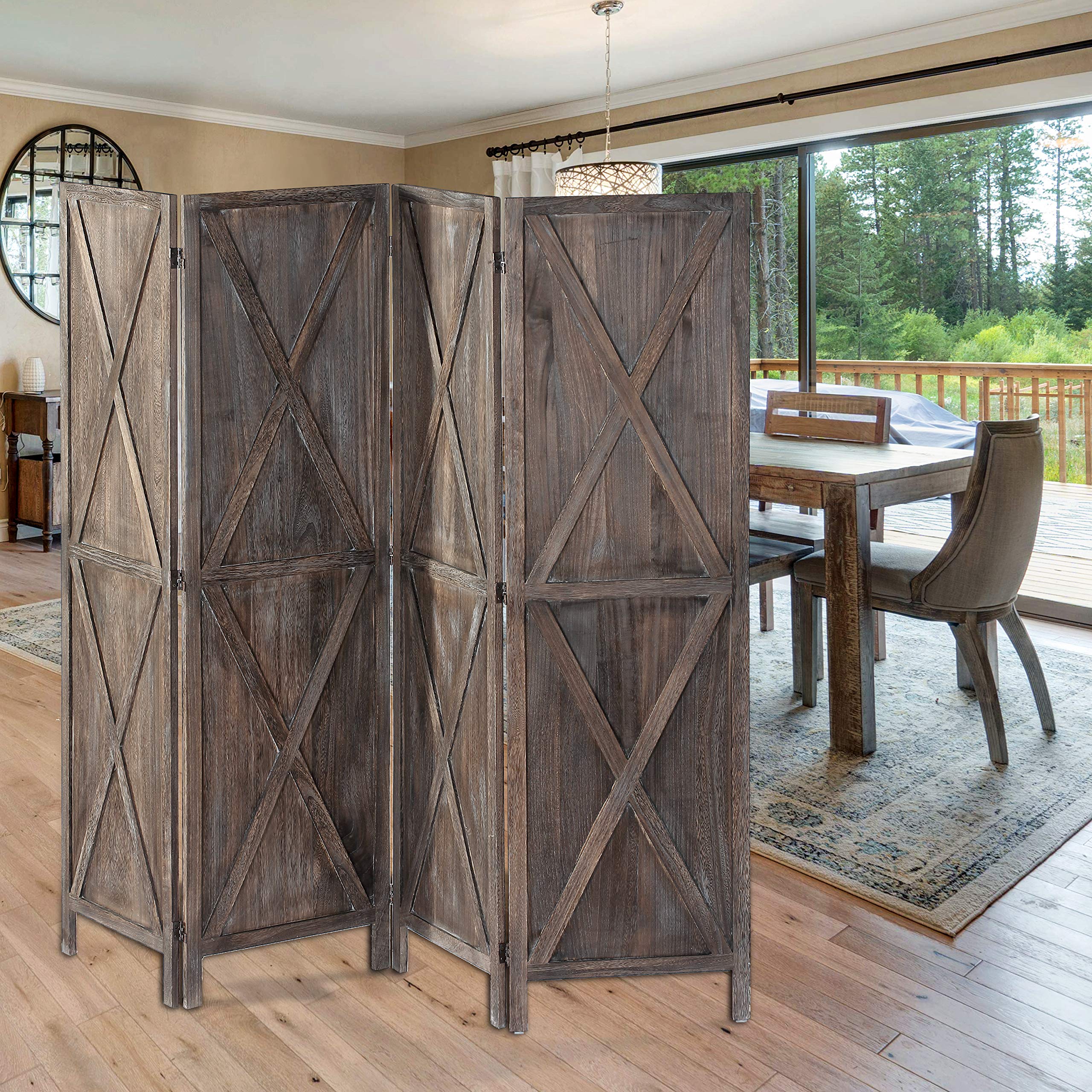 iVilla 5.8 Ft Tall Wood Room Divider, 4 Panel Rustic Folding Privacy