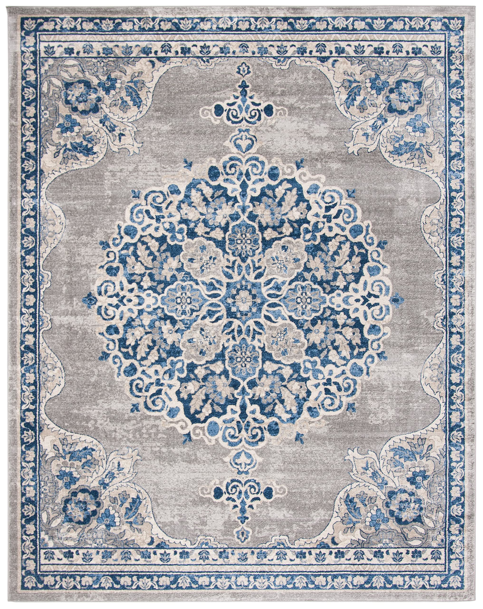 SAFAVIEH Brentwood Collection 10' x 13' Light Grey/Blue BNT867G Medallion Distressed Non-Shedding Living Room Bedroom Dining Home Office Area Rug