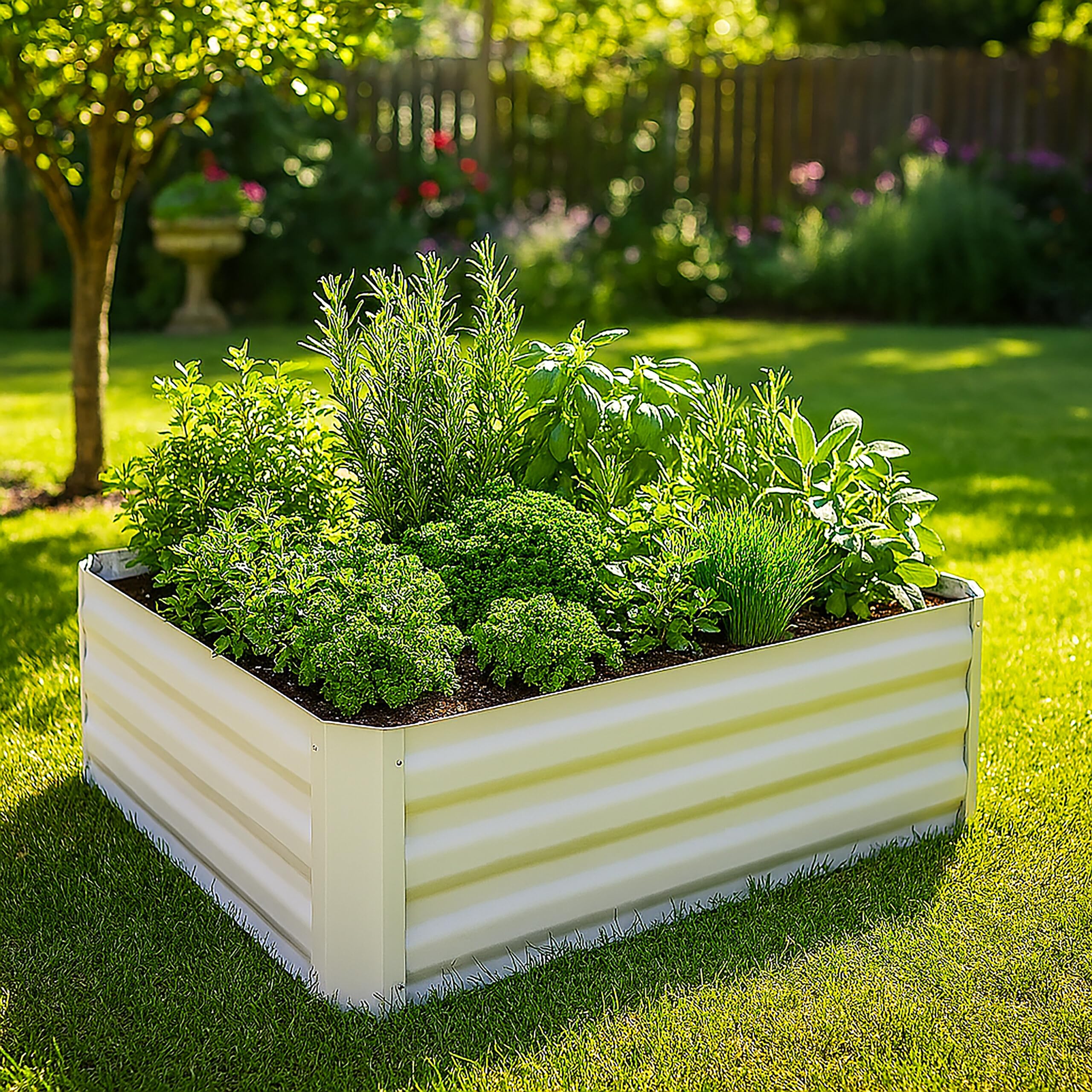 Relaxdays Fioriera Rialzata in Ferro Zincato, Aiuola per Il Giardino, Piante, Fiori, Erbe, HxLxP: 30x90x90 cm, Bianco