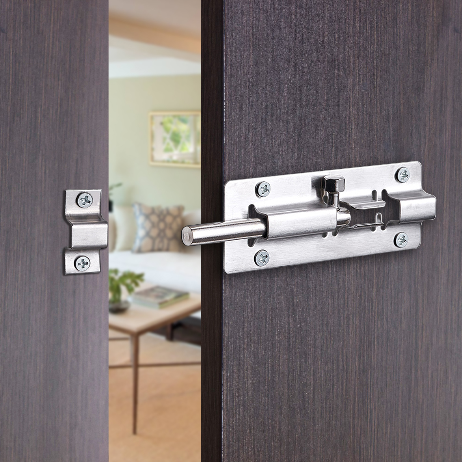 Set Di 4 Chiavistelli In Alluminio Nero Per Porte Scorrevoli – Bullone Di Sicurezza Con Viti, Per Bagno E Giardino