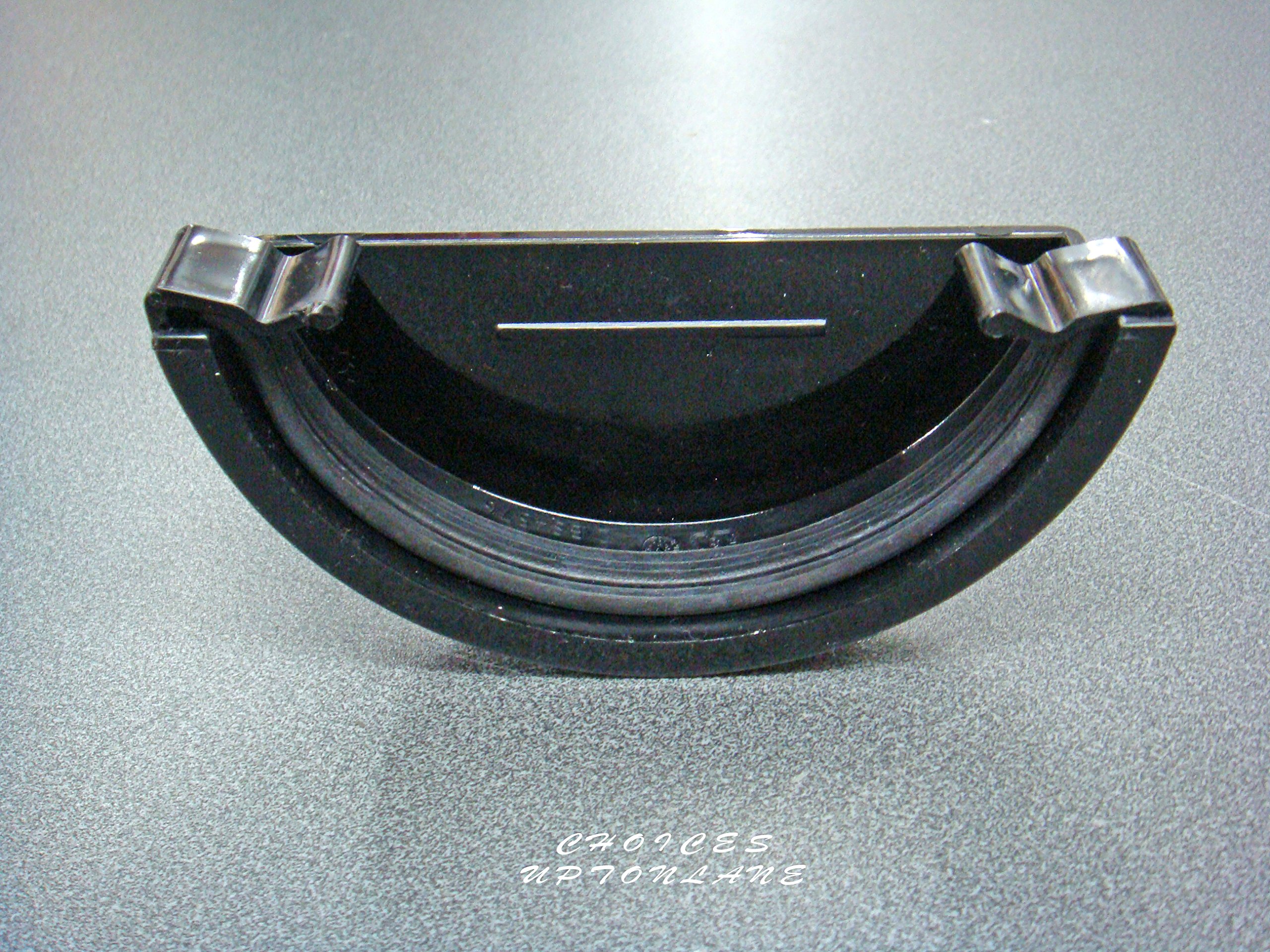 Black Half Round 112MM GUTTERING Fitting(S) (Internal/External) Stop END(S) (External (with Clip))