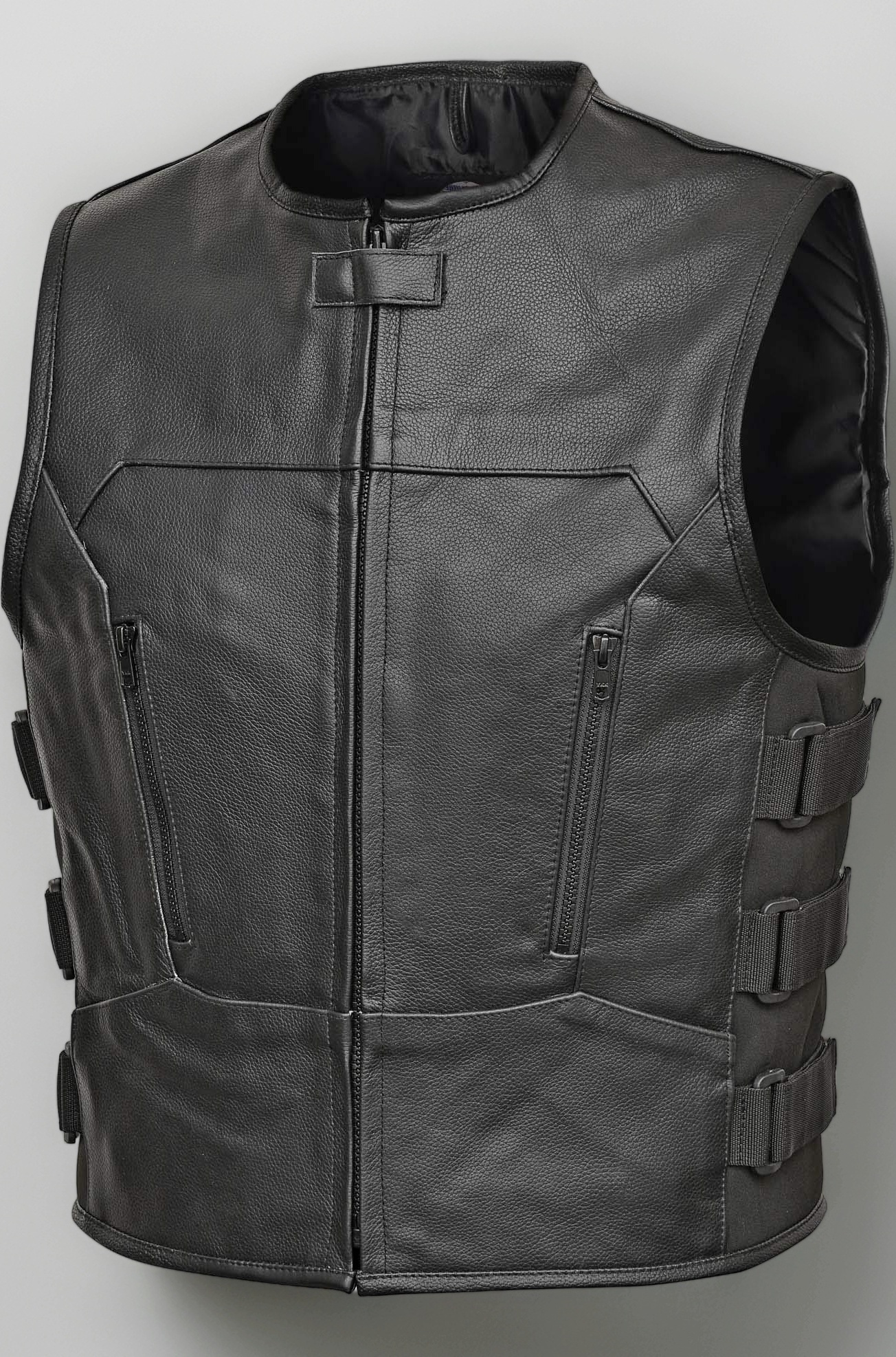 Men Full Grain Cowhide Leather Motorcycle Biker Bulletproof Style Vest Black (L)