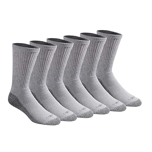 Dickies Men's Dri-Tech Legacy Moisture Control Crew Socks Multipack, Grey (6 Pairs), Large