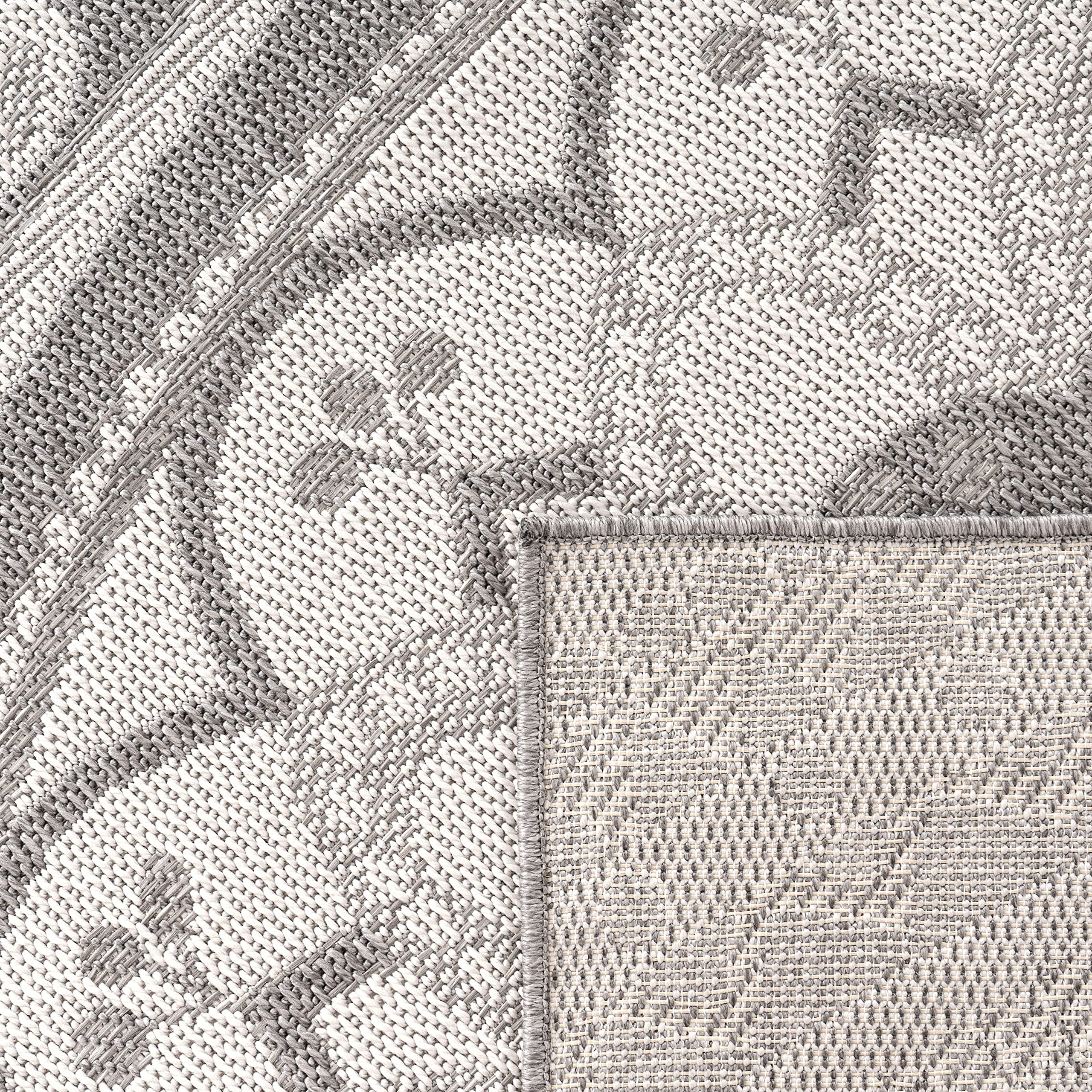 Paco Home Outdoor Teppich wetterfest & robust modernes Mandala & Boho Design pflegeleicht & flachgewebt für Balkon, Terrasse, Garten, Wohnzimmer & Küche Ethno Mandala, Grösse:160x220 cm, Farbe:Grau