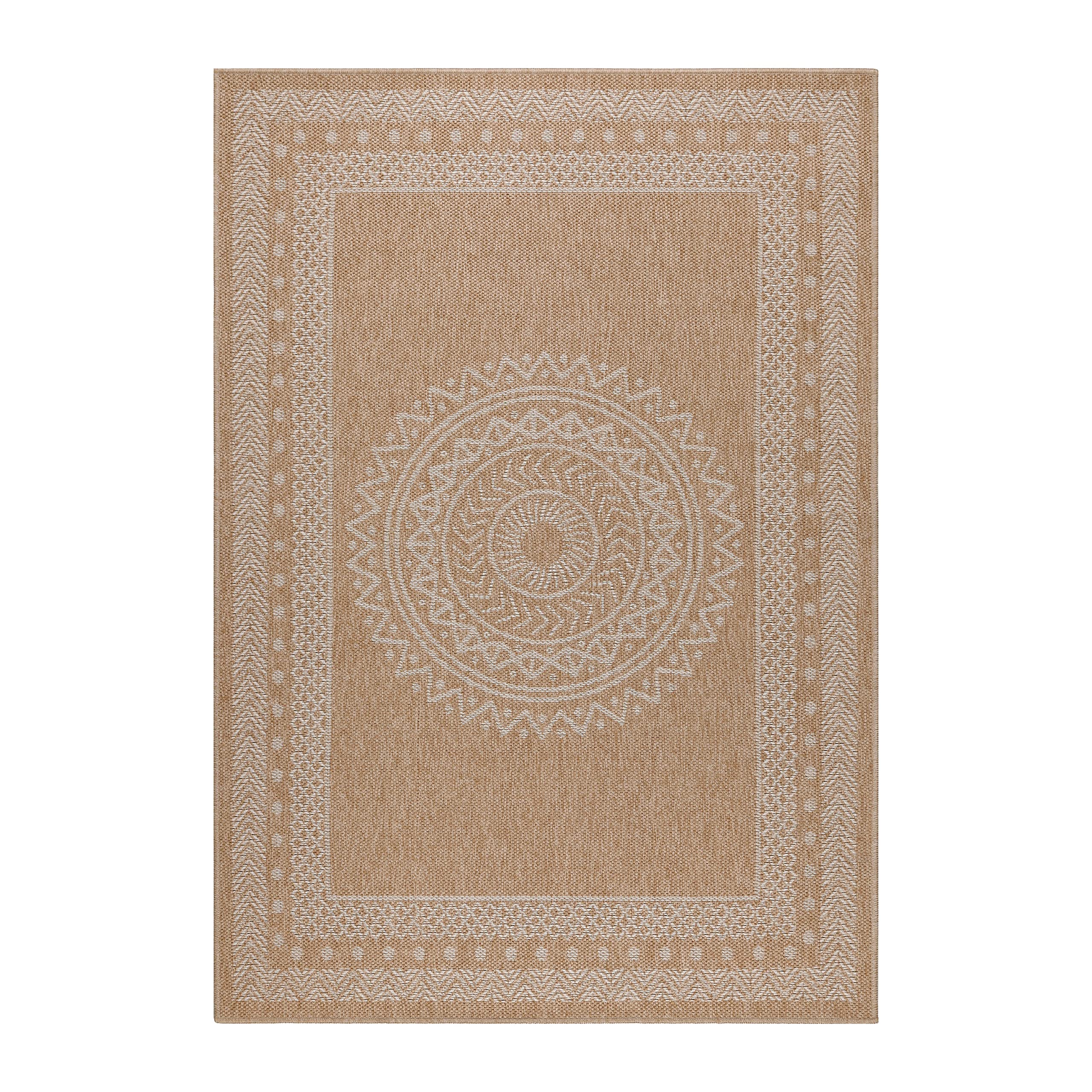 HomebyHome Alfombra Exterior Interior 140 x 200 cm Beis-4 Resistente a la Intemperie, Impermeable - Alfombra de Cocina de Tejido Plano, Unicolor - Alfombras Exterior para Terraza, Balcón y Jardín