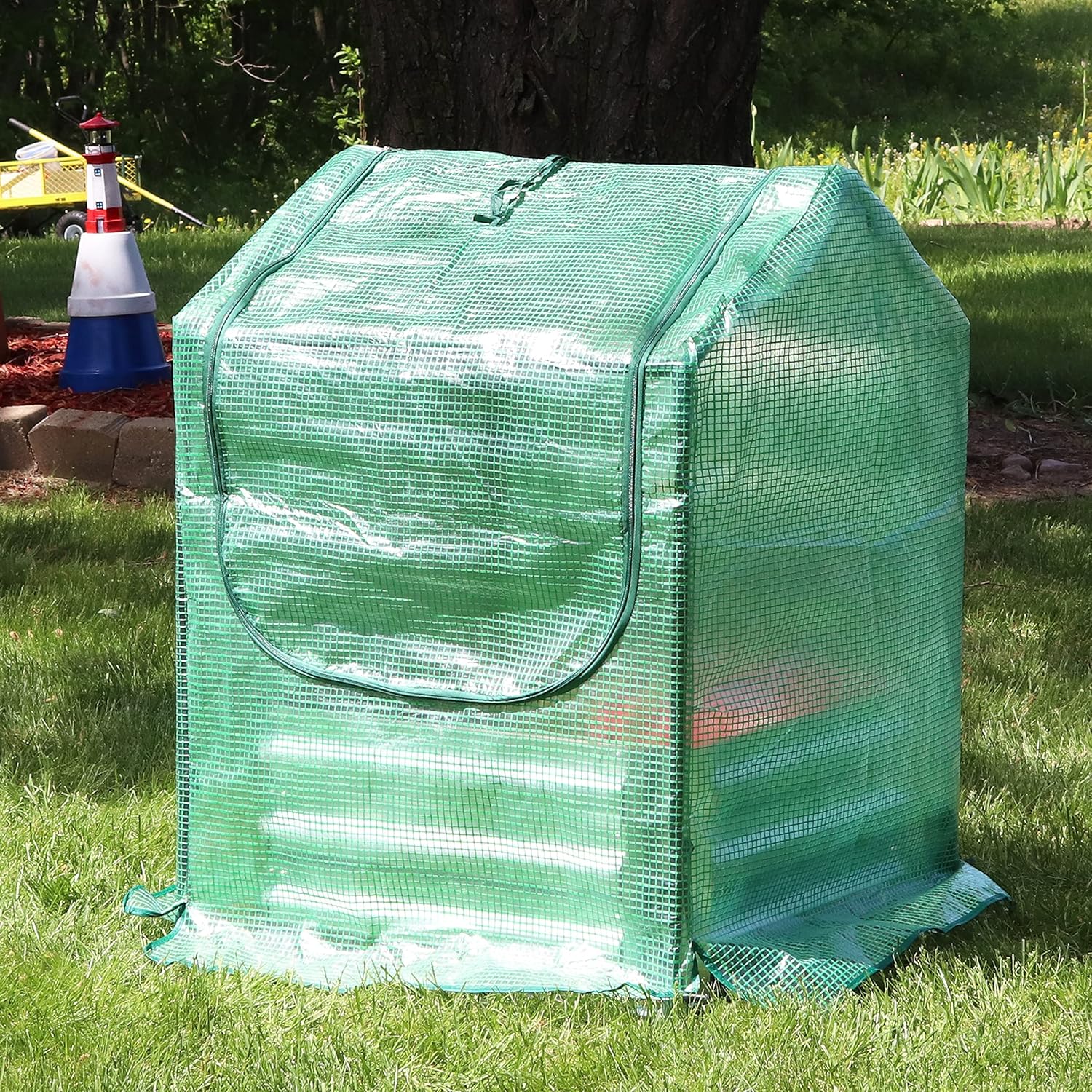 Sunnydaze Steel Raised Garden Bed with Mini Greenhouse - Outdoor Greenhouse Kit - 2 Zippered Doors - 2' x 2' - Green