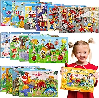 Puzzles for Kids Ages 4-8, 14 Pack Wooden Jigsaw Puzzles 30 Pieces Preschool Educational Learning Toys Set for Toddler Boys and Girls Stocking Stuffers