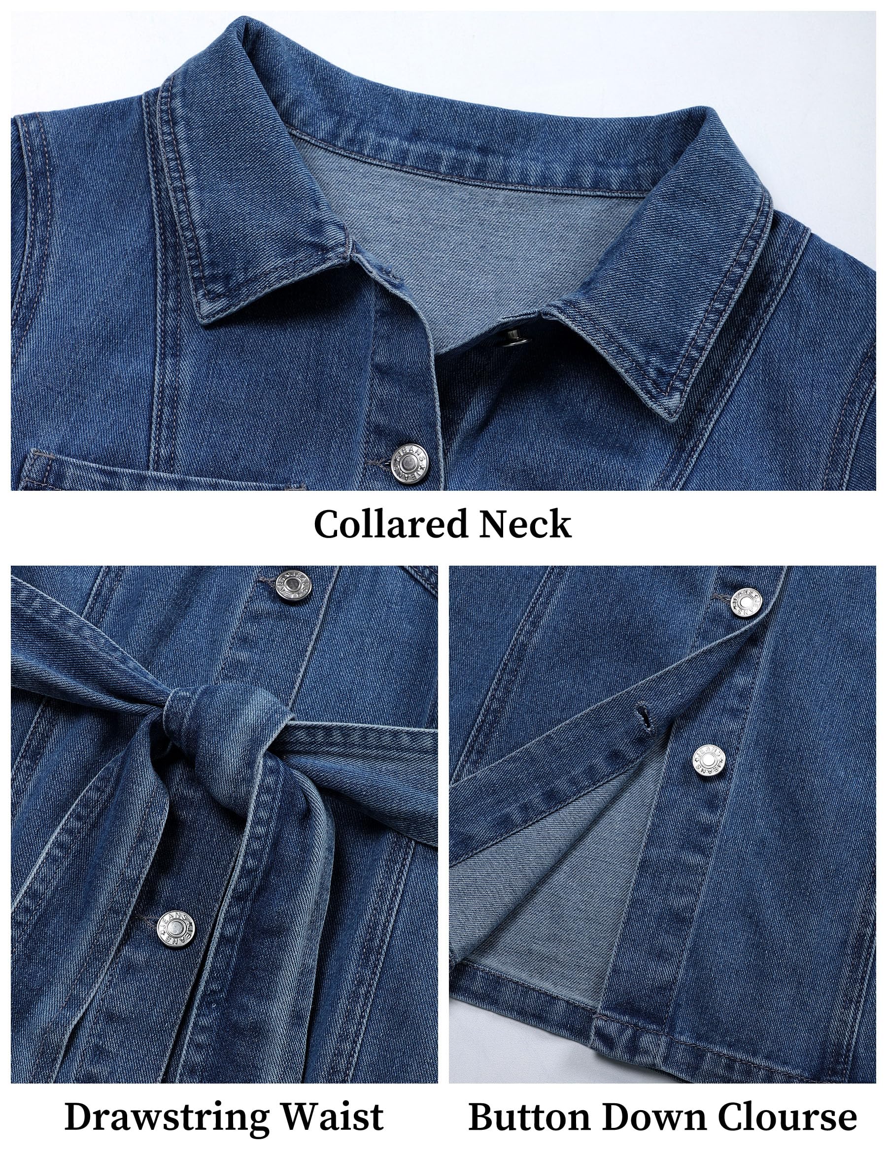 Women's Denim Dress Short Sleeve Jean Dress Button Down Denim Shirt Dresses with Pocket 2026 Western Outfits: Medium Dark Blue-long Sleeve