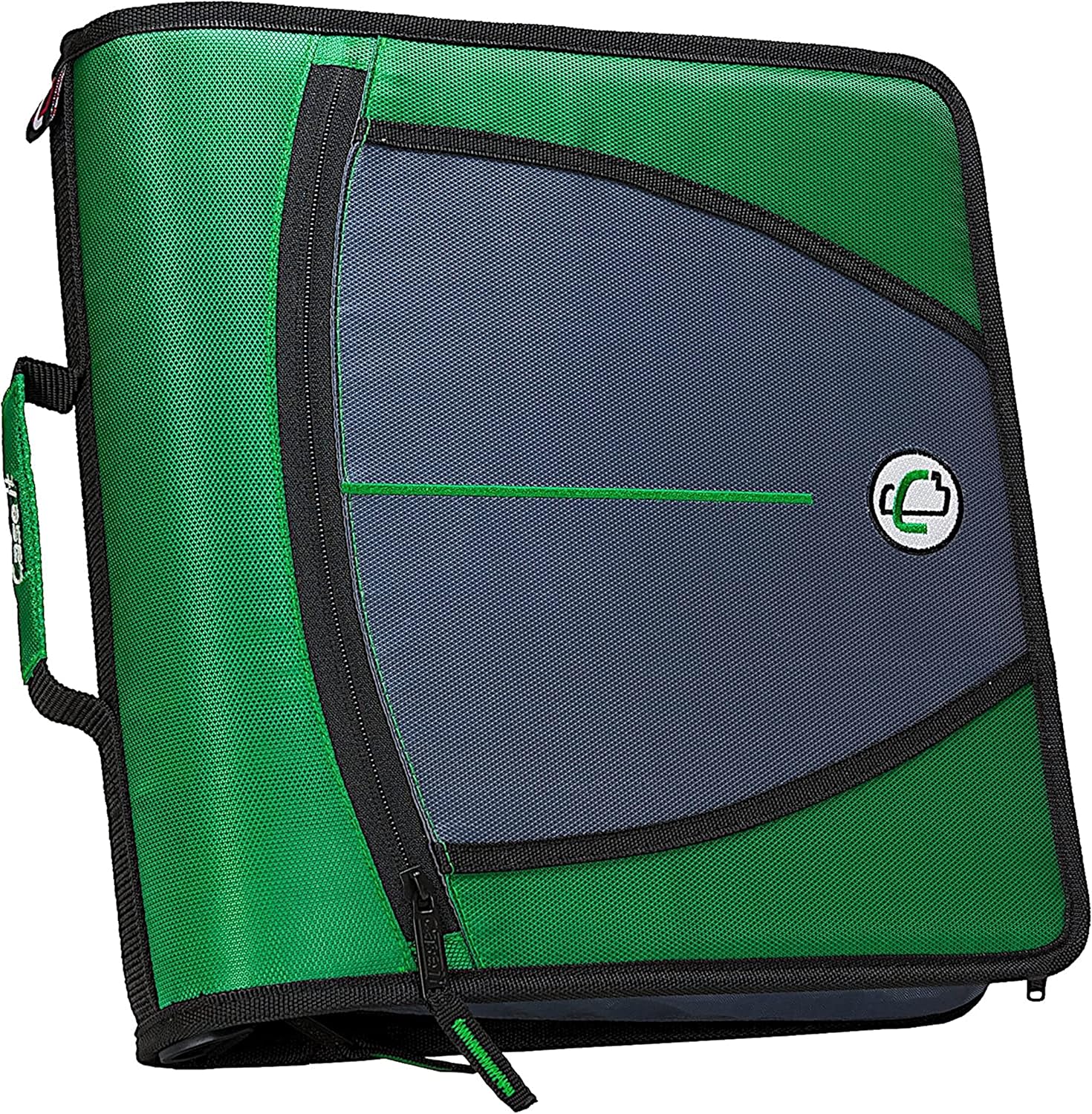 Case-it Mighty Zip Tab School Zipper Binder | 3-Inch O-Rings, 600-Sheet Capacity, 5-Subject Expanding File Folder, Multiple Pockets & Storage Organizer, Shoulder Strap | D-146 Green