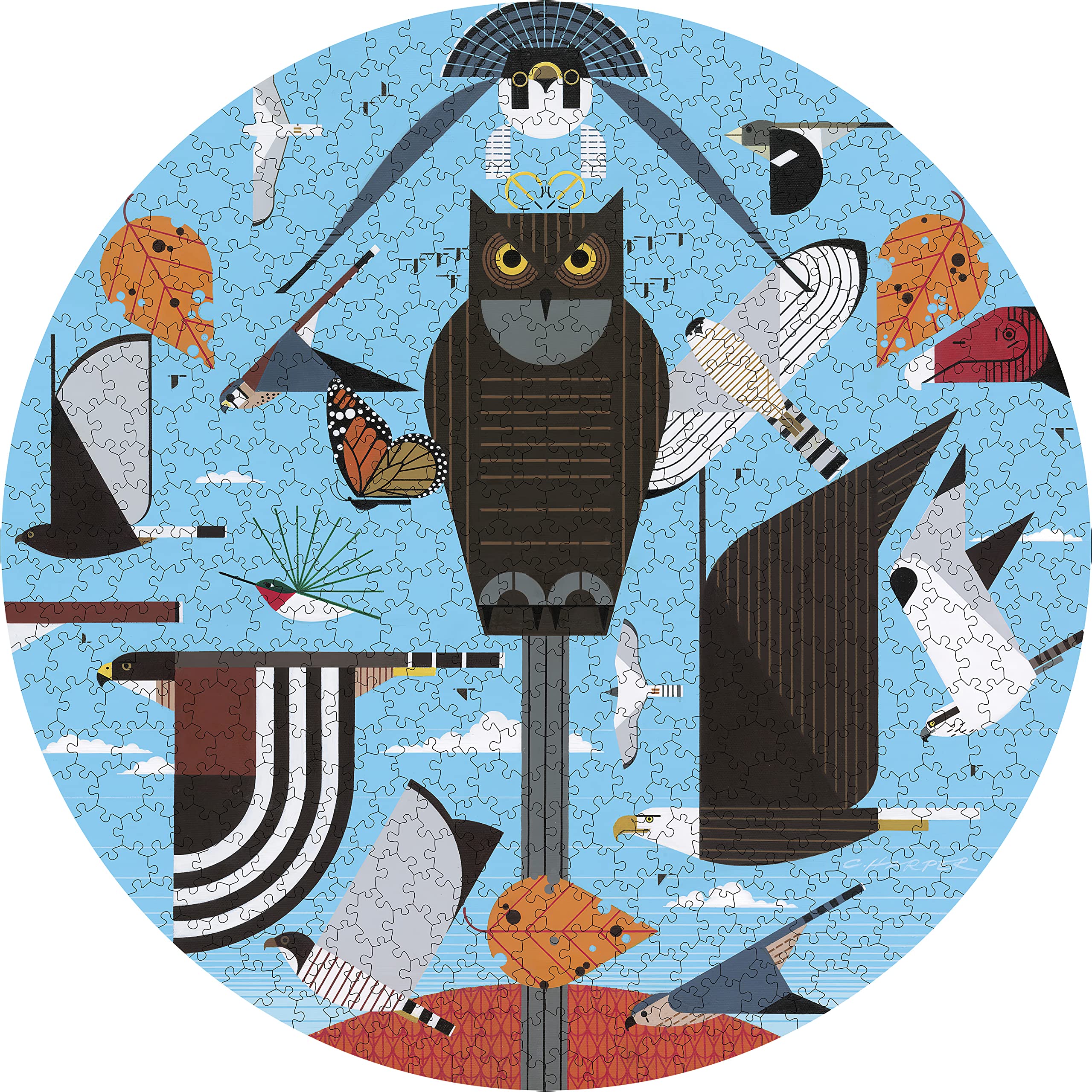 Pomegranate 500-Piece Circular Jigsaw Puzzle for Adults, Charley Harper's Hawk Mountain, Matte Finish, Snug Fit - Image 2